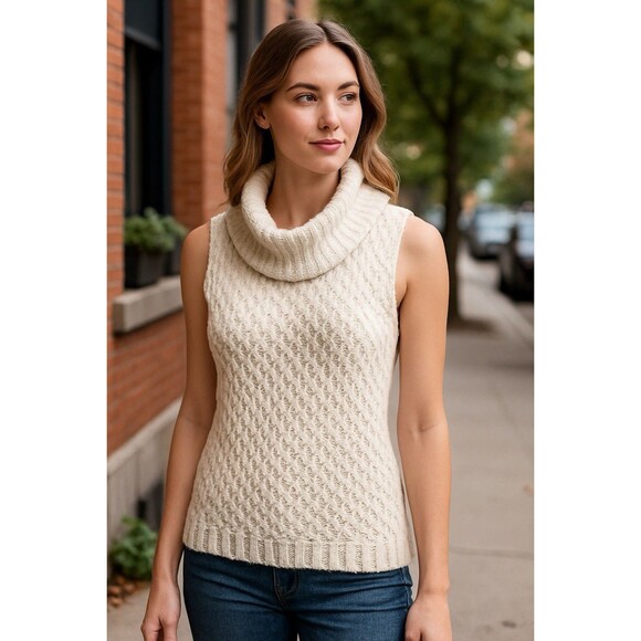 Cream Chunky Knit Cowl Neck Sweater Women’s Small Soft Pullover Fall Cozy - Picture 3 of 12
